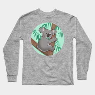 Cute koala nomming on leaves illustration Long Sleeve T-Shirt